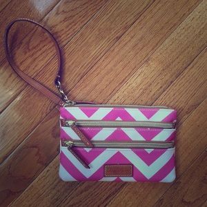 Dooney & Bourke Pink and White Chevron Wristlet